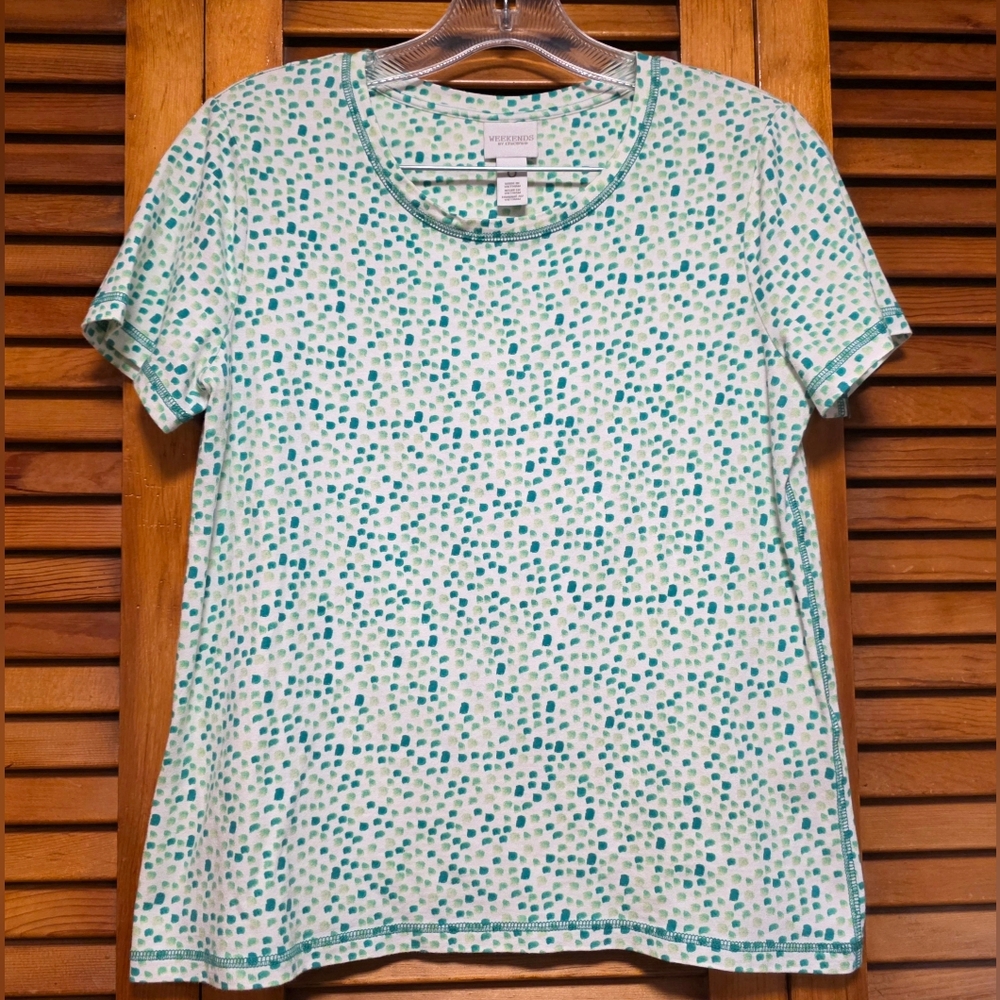 Weekends By Chico's Green White Women's T-Shirt Size 0 (Small/4)